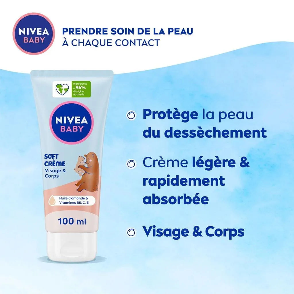 NIVEA – Baby Soft Crème Visage & Corps Hydratante à l’Huile d’Amande & Vitamines B5, C, E