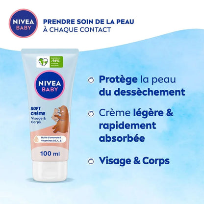 NIVEA – Baby Soft Crème Visage & Corps Hydratante à l’Huile d’Amande & Vitamines B5, C, E