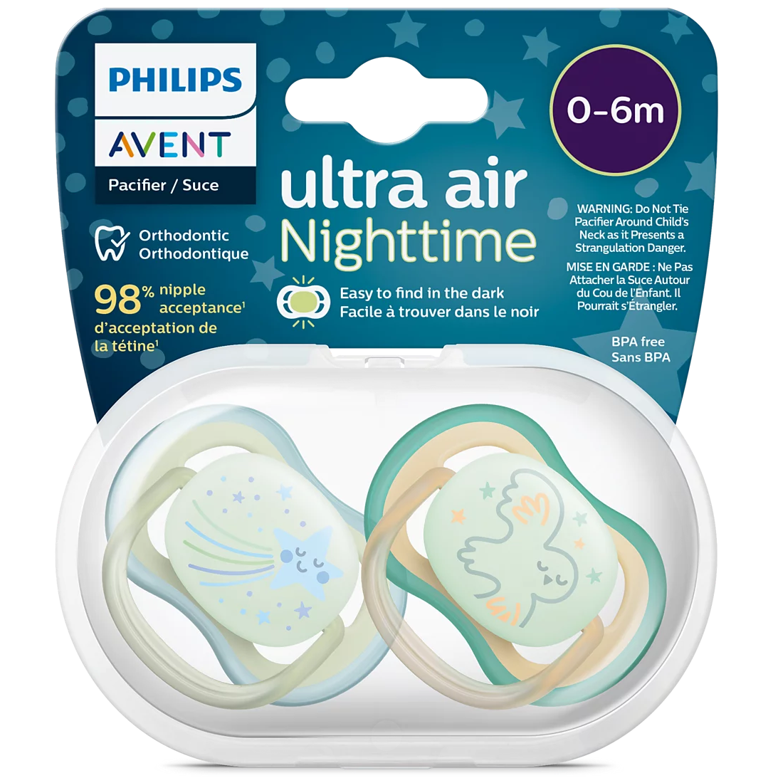 Philips Avent - Sucette 2 pieces - Ultra Air Nighttime SCF376/17