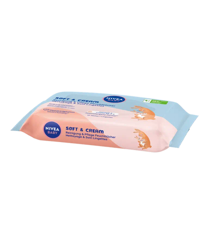 NIVEA – Baby Lingettes Soft & Cream Nettoyantes Douces à l’Huile d’Amande & Vitamines B5, C, E – 57 unités