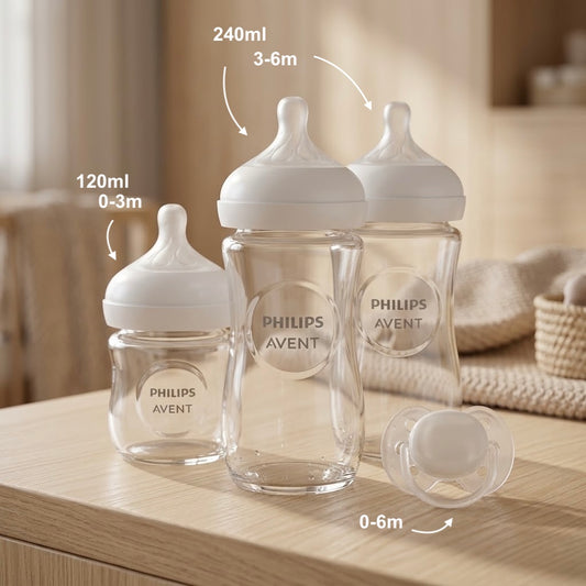 Philips Avent - Coffret Biberons en Verre  Natural Response – Pure Glass (120ml + 2x240ml) + Sucette ultra douce