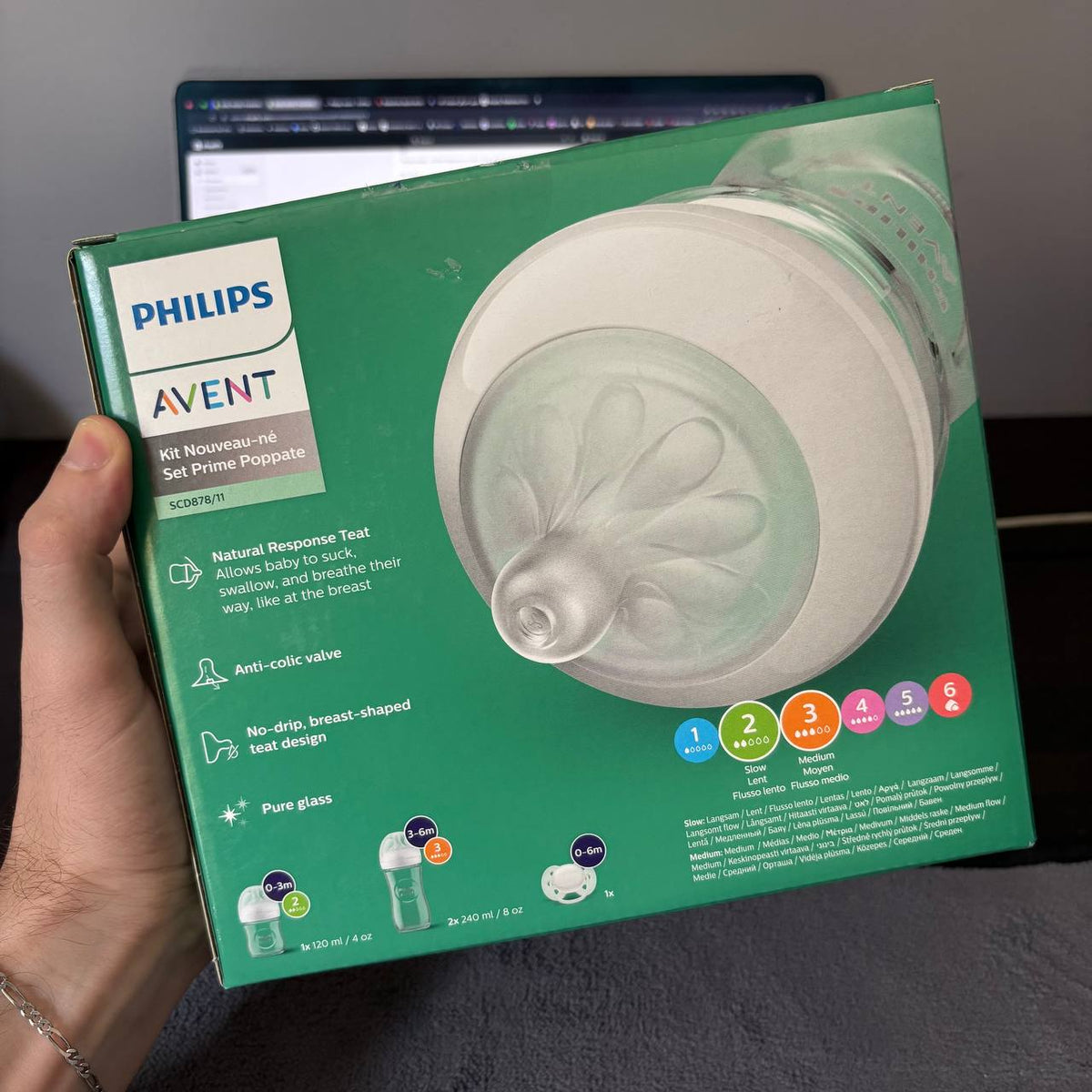 Philips Avent - Coffret Biberons en Verre  Natural Response – Pure Glass (120ml + 2x240ml) + Sucette ultra douce