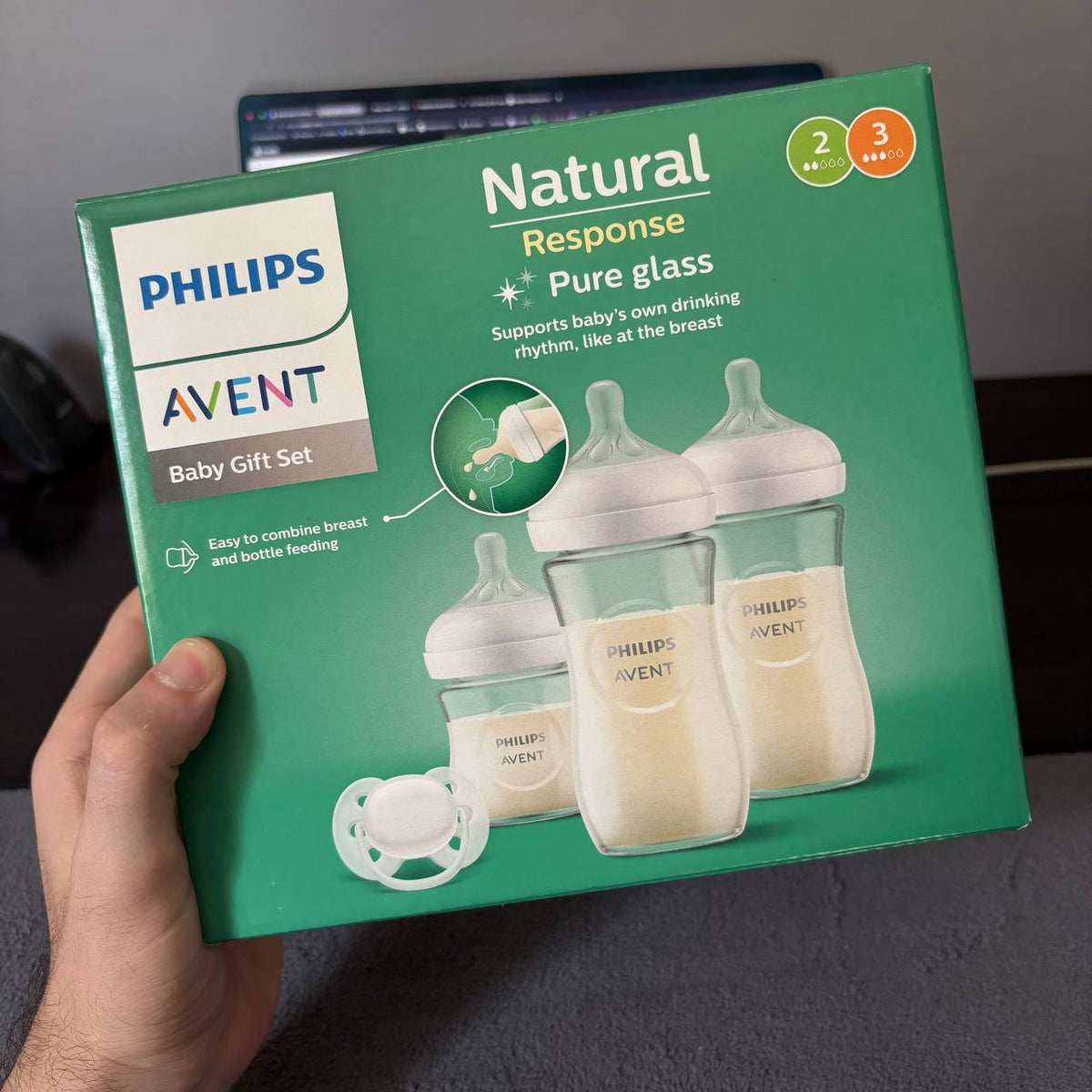 Philips Avent - Coffret Biberons en Verre  Natural Response – Pure Glass (120ml + 2x240ml) + Sucette ultra douce