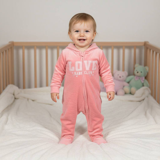 Grenouillère à capuche en velours pour bébé