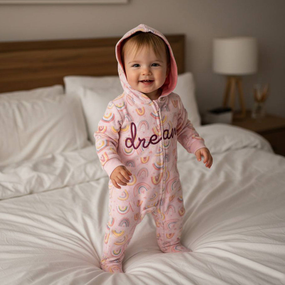 Grenouillère à capuche en velours pour bébé