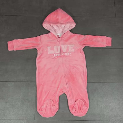 Grenouillère à capuche en velours pour bébé